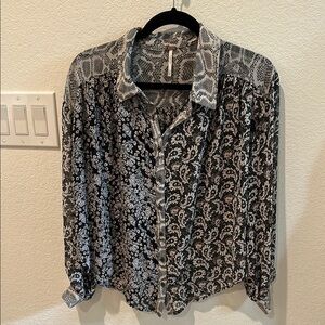 Free People Black and White Floral Blouse